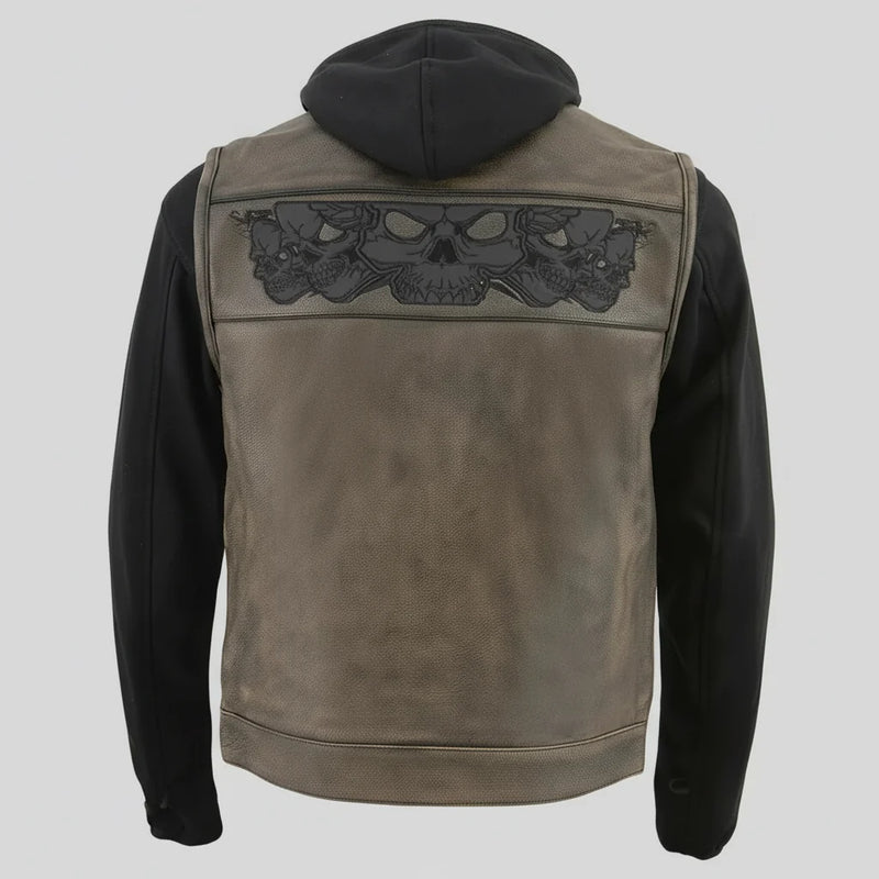 Milwaukee Leather Men's Skull Hoodie Leather Vest | 2-in-1 Moto Vest-2