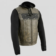 Milwaukee Leather Men's Skull Hoodie Leather Vest | 2-in-1 Moto Vest-3