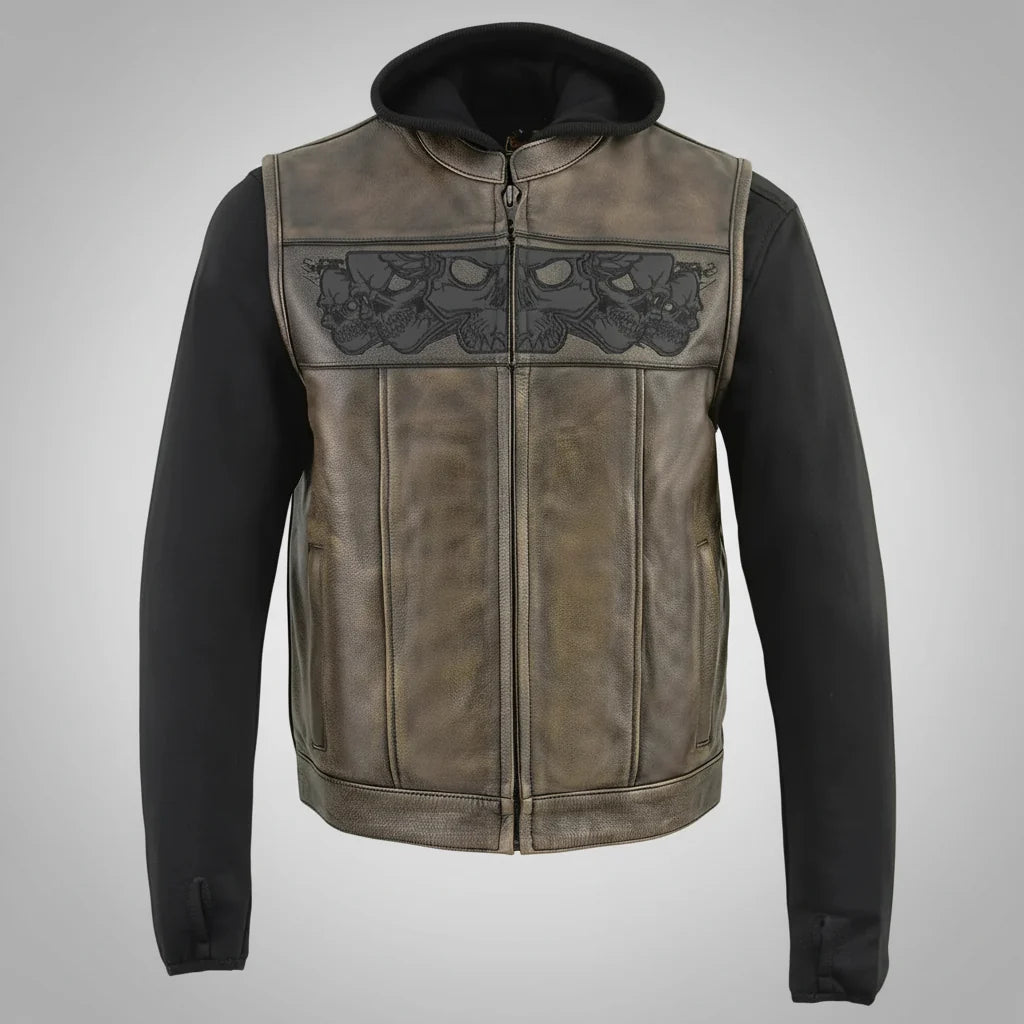 Milwaukee Leather Men's Skull Hoodie Leather Vest | 2-in-1 Moto Vest-1