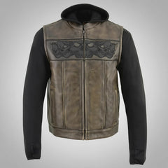 Milwaukee Leather Men's Skull Hoodie Leather Vest | 2-in-1 Moto Vest-1