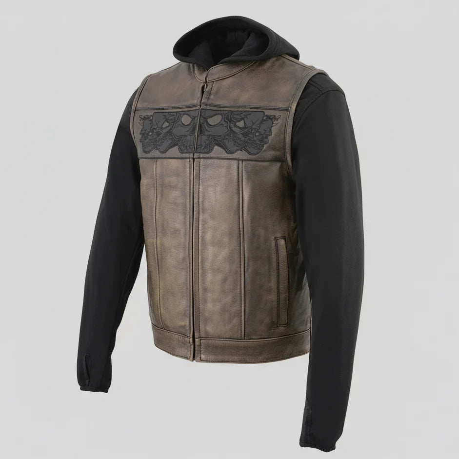 Milwaukee Leather Men's Skull Hoodie Leather Vest | 2-in-1 Moto Vest-4