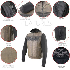 Milwaukee Leather Men's Skull Hoodie Leather Vest | 2-in-1 Moto Vest-10