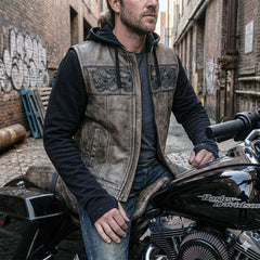 Milwaukee Leather Men's Skull Hoodie Leather Vest | 2-in-1 Moto Vest-8