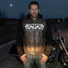 Milwaukee Leather Men's Skull Hoodie Leather Vest | 2-in-1 Moto Vest-7