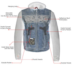 Milwaukee Leather Men's Skull Hoodie Leather Vest | 2-in-1 Moto Vest-11