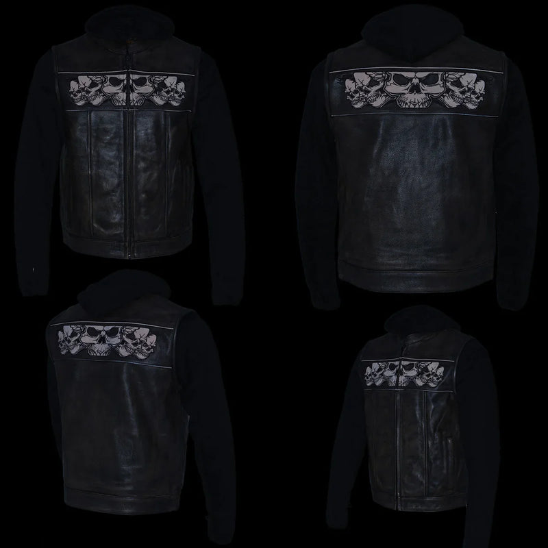Milwaukee Leather Men's Skull Hoodie Leather Vest | 2-in-1 Moto Vest-6