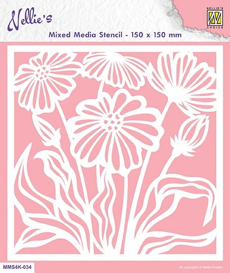 Nellie's Choice Mixed Media Stencil Square Size - Flowers-1-1