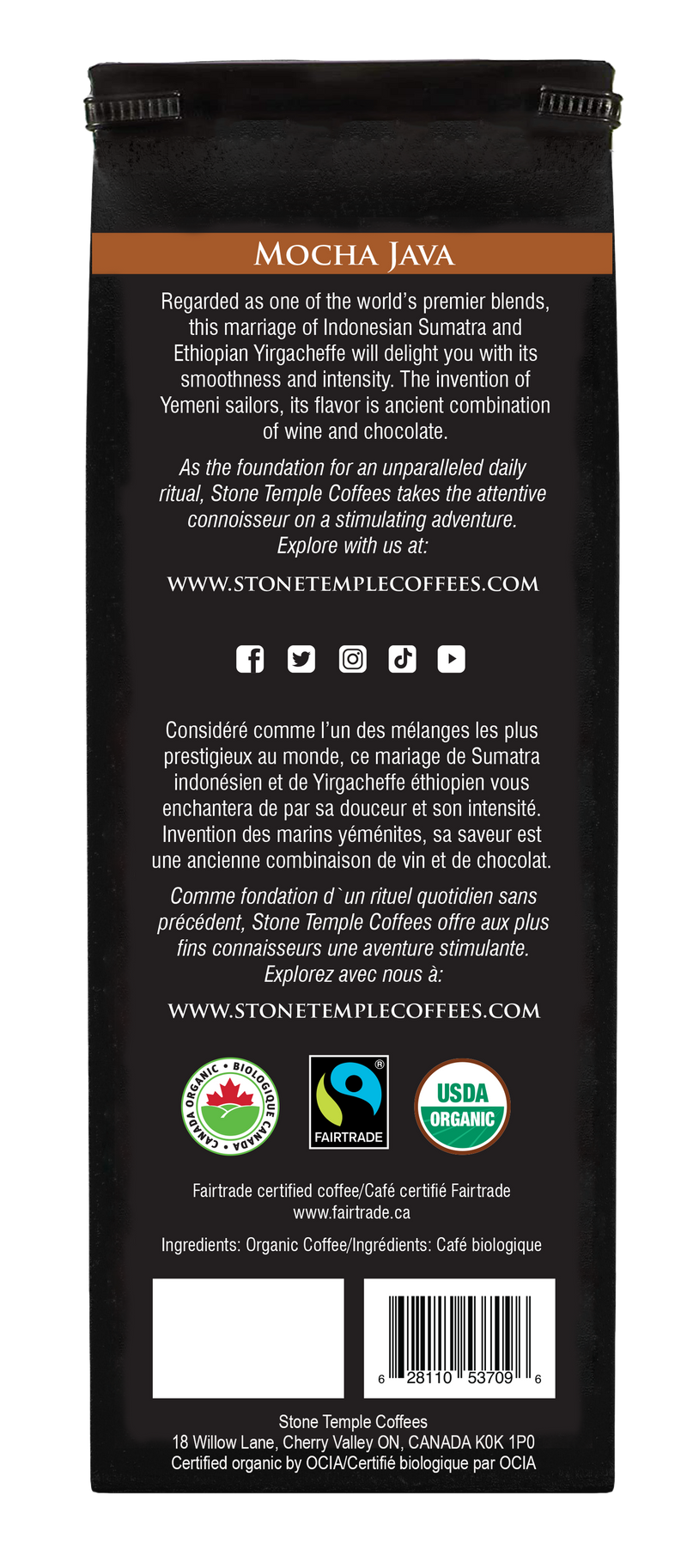Mocha Java - Ground, Medium Roast, Certified Organic OCIA/ Fairtrade Coffee 1lb/454g-3
