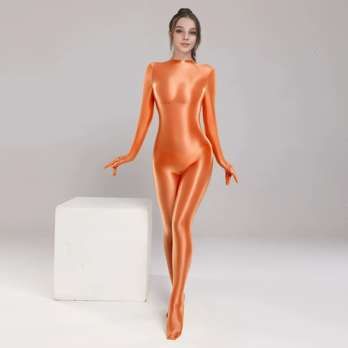 Spandex Nylon Full Bodysuit Zentai Shinny Cosplay Jumpsuit Attached Gloves-15