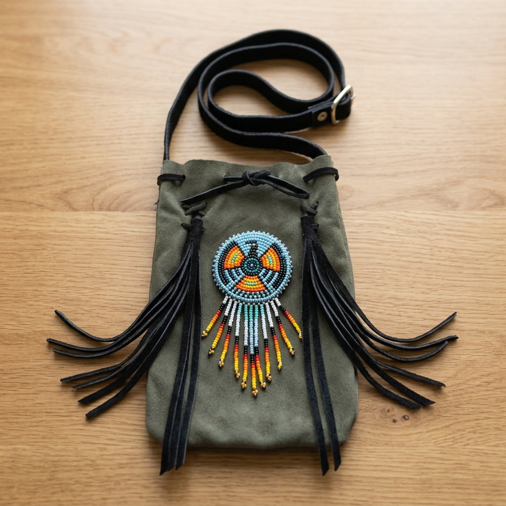 Beaded Suede Phone Pouch ~ Blue