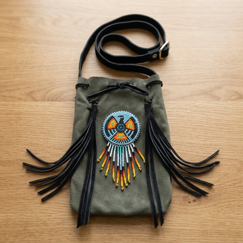 Beaded Suede Phone Pouch ~ Blue-1