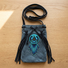 Beaded Suede Phone Pouch ~ Blue-2