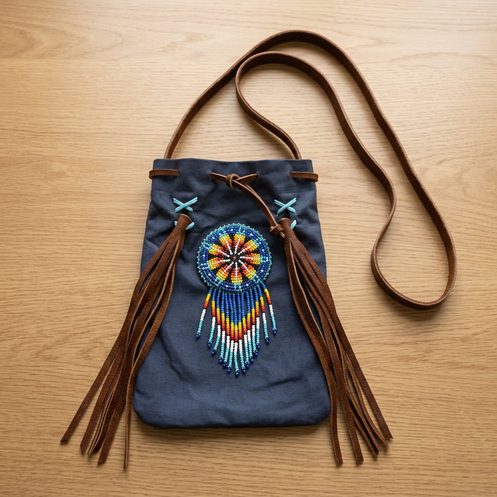 Beaded Suede Phone Pouch ~ Sage & Fringe Rosette-2