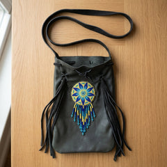 Beaded Suede Phone Pouch ~ Blue-3