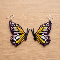 Beaded Butterfly Earrings — Black, Gold & Pink-1