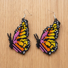 Beaded Butterfly Earrings — Black, Gold & Pink-2