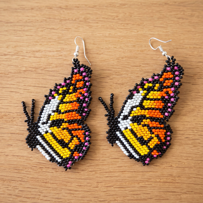 Beaded Butterfly Earrings — Black, Gold & Pink-3
