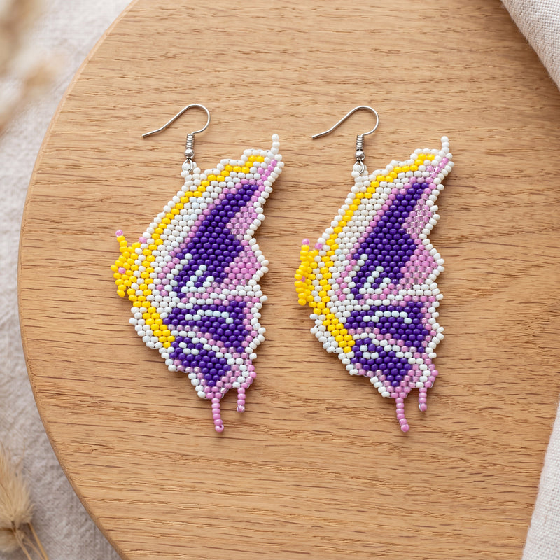 Butterfly Wing Beaded Dangle Earrings — Purple, Gold & Pink-1