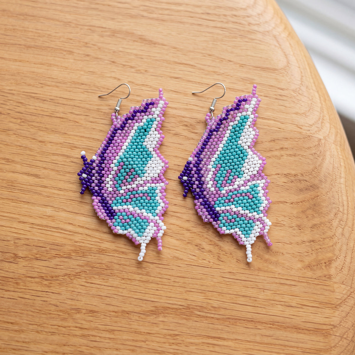Butterfly Wing Beaded Dangle Earrings — Purple, Gold & Pink-2