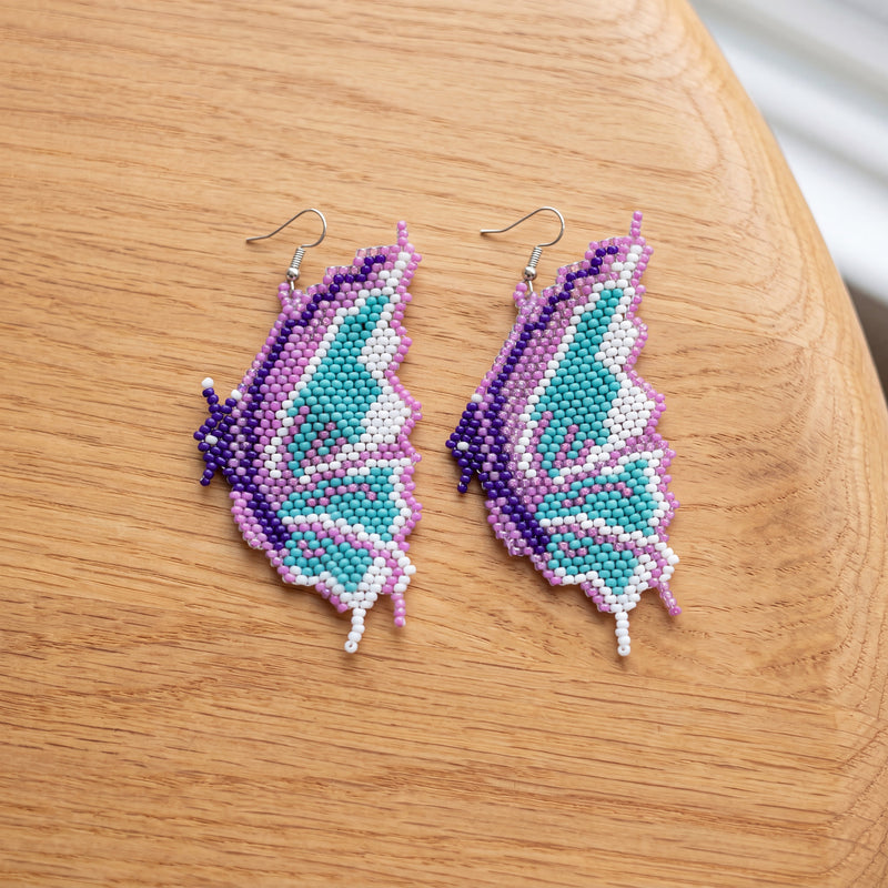 Butterfly Wing Beaded Dangle Earrings — Purple, Gold & Pink-2
