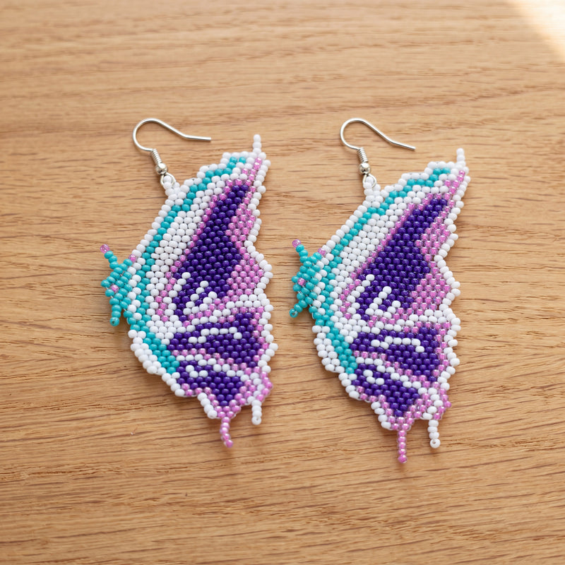 Butterfly Wing Beaded Dangle Earrings — Purple, Gold & Pink-3