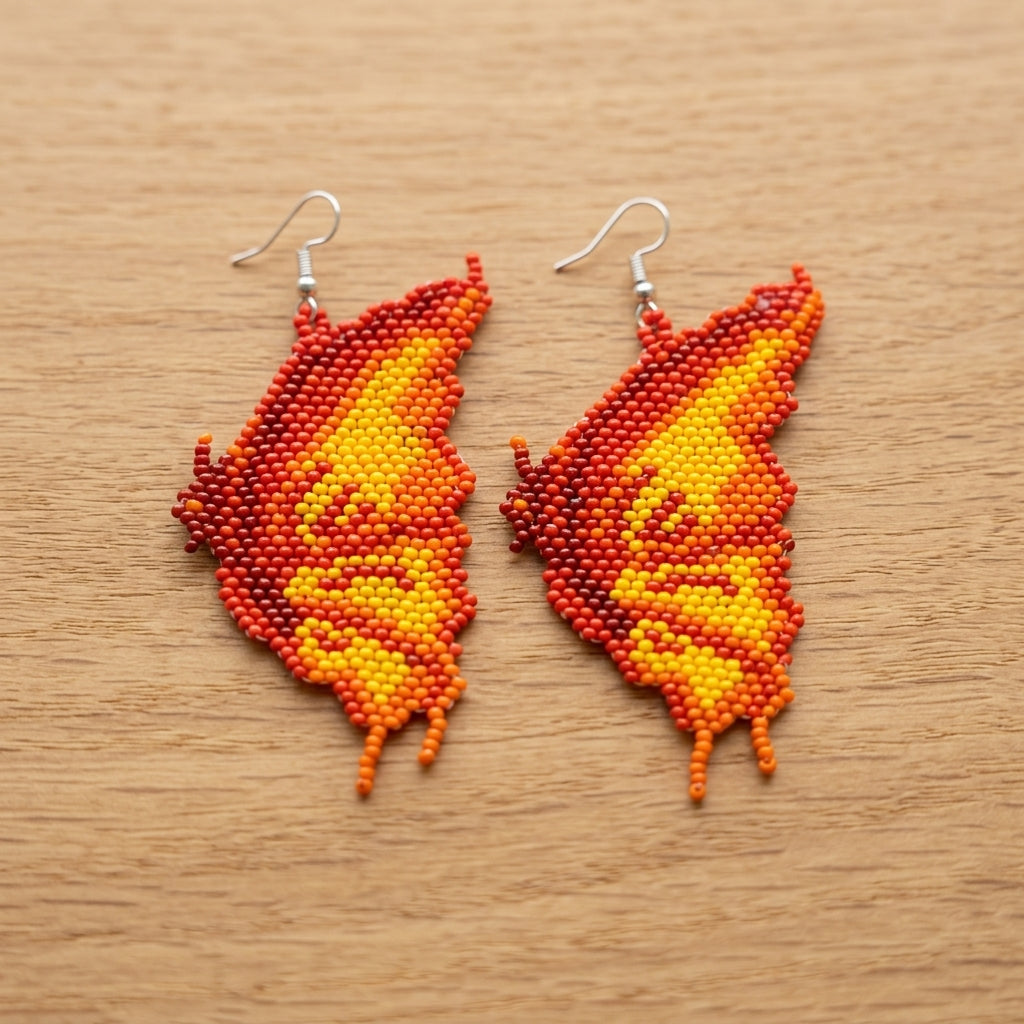 Flame Feather Beaded Earrings-2