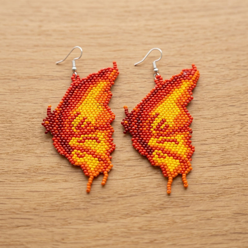 Flame Feather Beaded Earrings-2