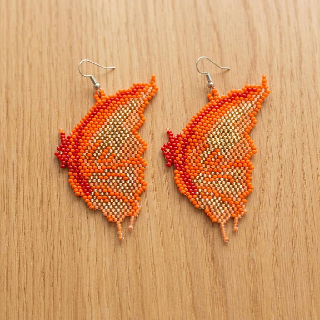 Flame Feather Beaded Earrings-3