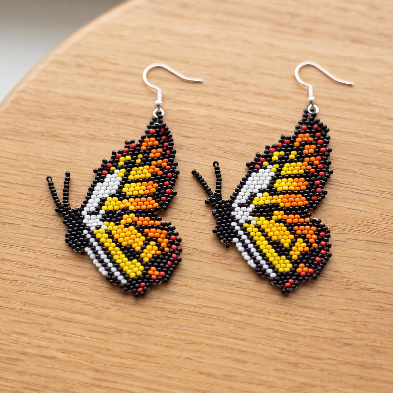 Red & White Butterfly Beaded Earrings-1