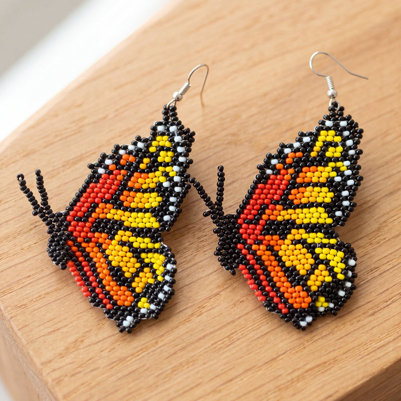 Red & White Butterfly Beaded Earrings-2