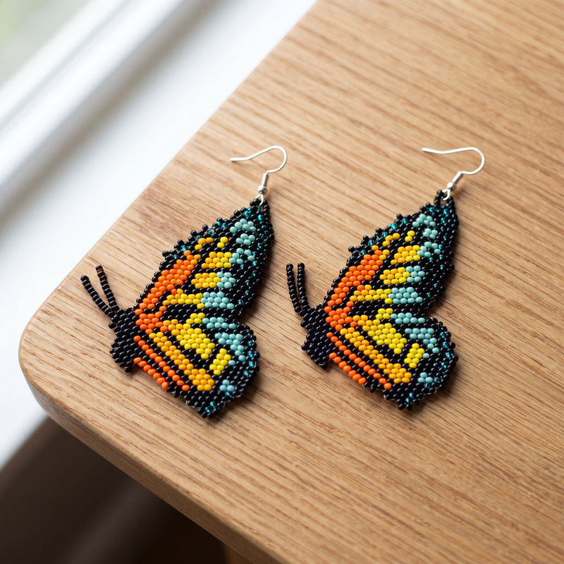 Turquoise Butterfly Wing Beaded Earrings-1
