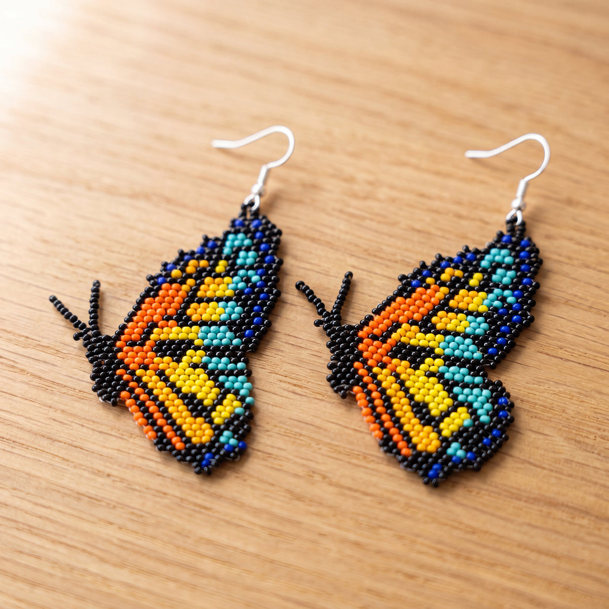 Turquoise Butterfly Wing Beaded Earrings-2