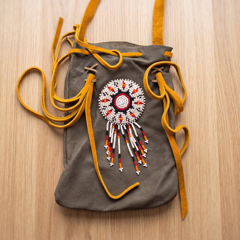 Beaded Suede Phone Pouch ~ Sage & Fringe Rosette-1