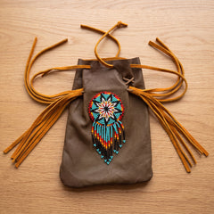 Beaded Suede Phone Pouch ~ Sage & Fringe Rosette-2