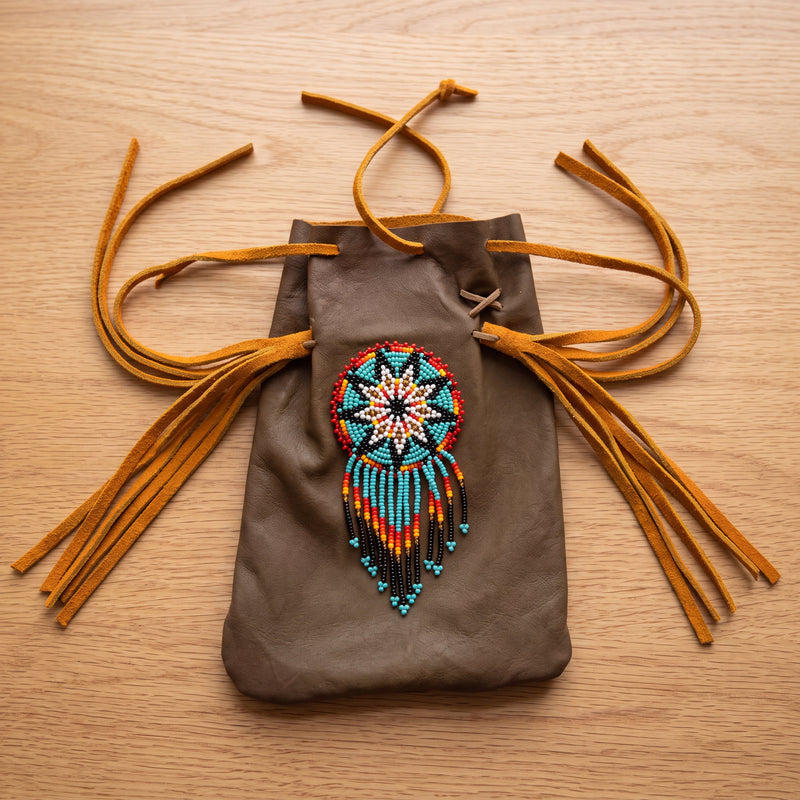 Beaded Suede Phone Pouch ~ Sage & Fringe Rosette-2