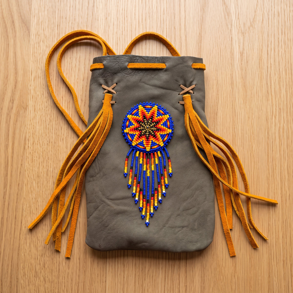 Beaded Suede Phone Pouch ~ Sage & Fringe Rosette-3