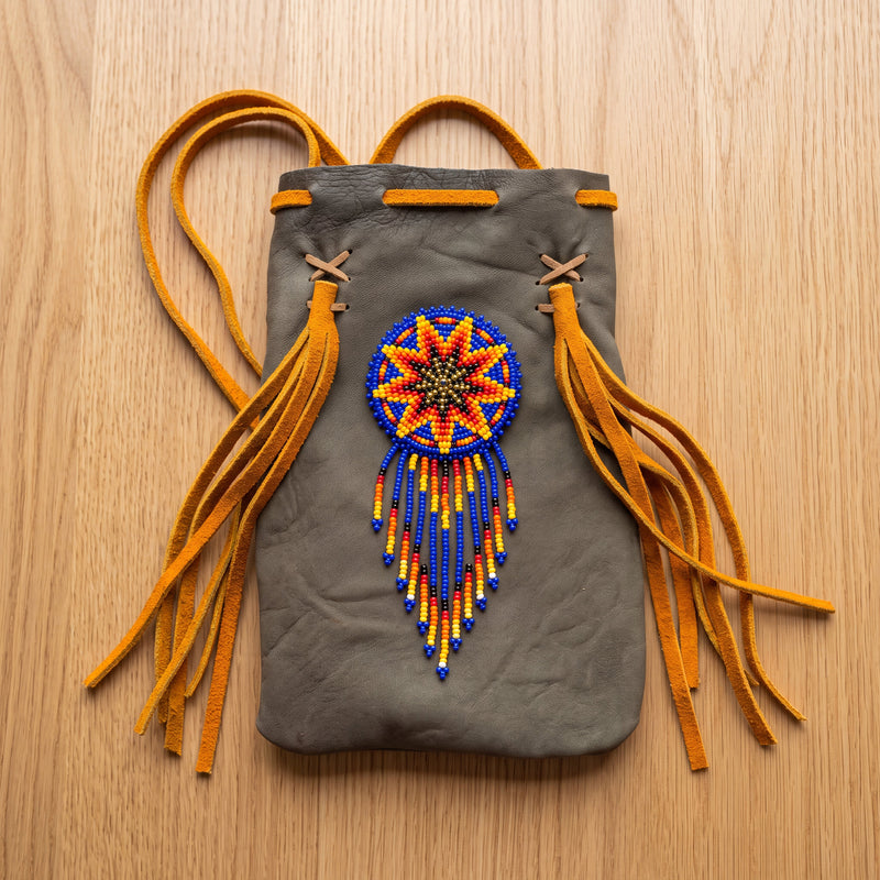 Beaded Suede Phone Pouch ~ Sage & Fringe Rosette-3