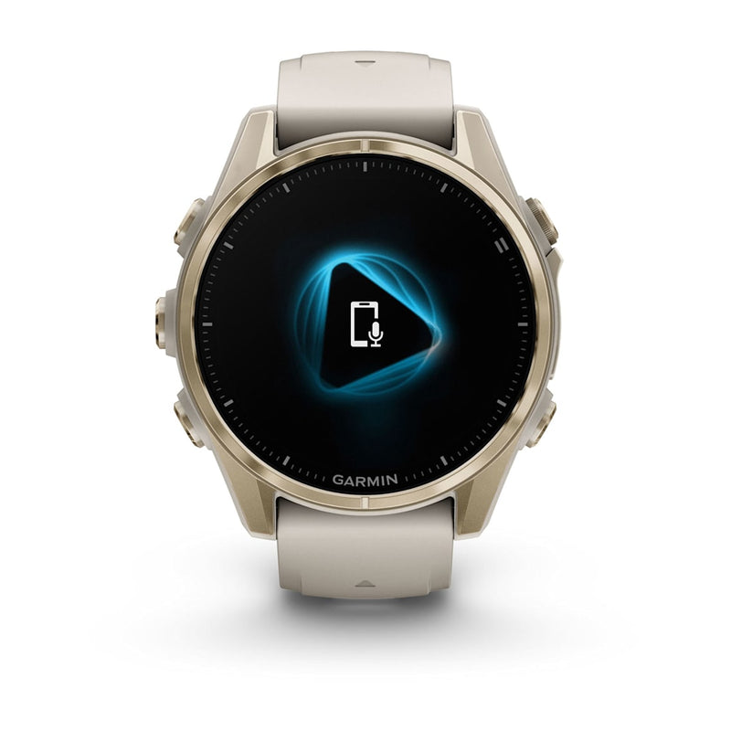 Fēnix® 8 – 43 mm AMOLED Soft Gold with Fog Gray/Dark Sandstone Band-4