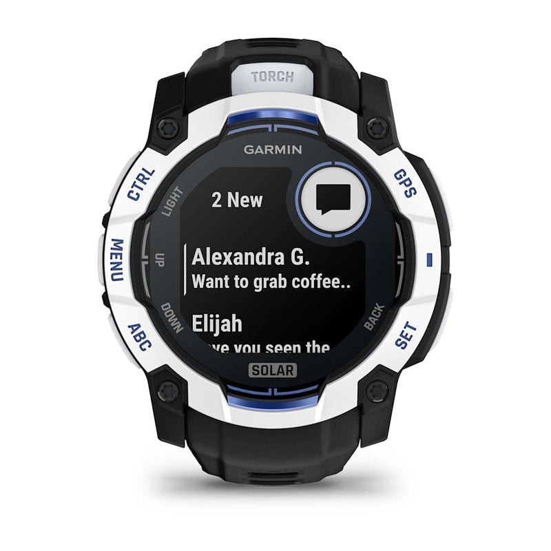Instinct® 3 – 50 mm, Solar Whitestone with Black/Bolt Blue Band-4