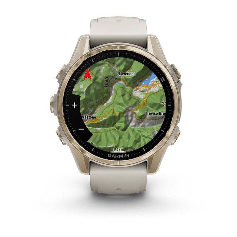 Fēnix® 8 – 43 mm AMOLED Soft Gold with Fog Gray/Dark Sandstone Band-6