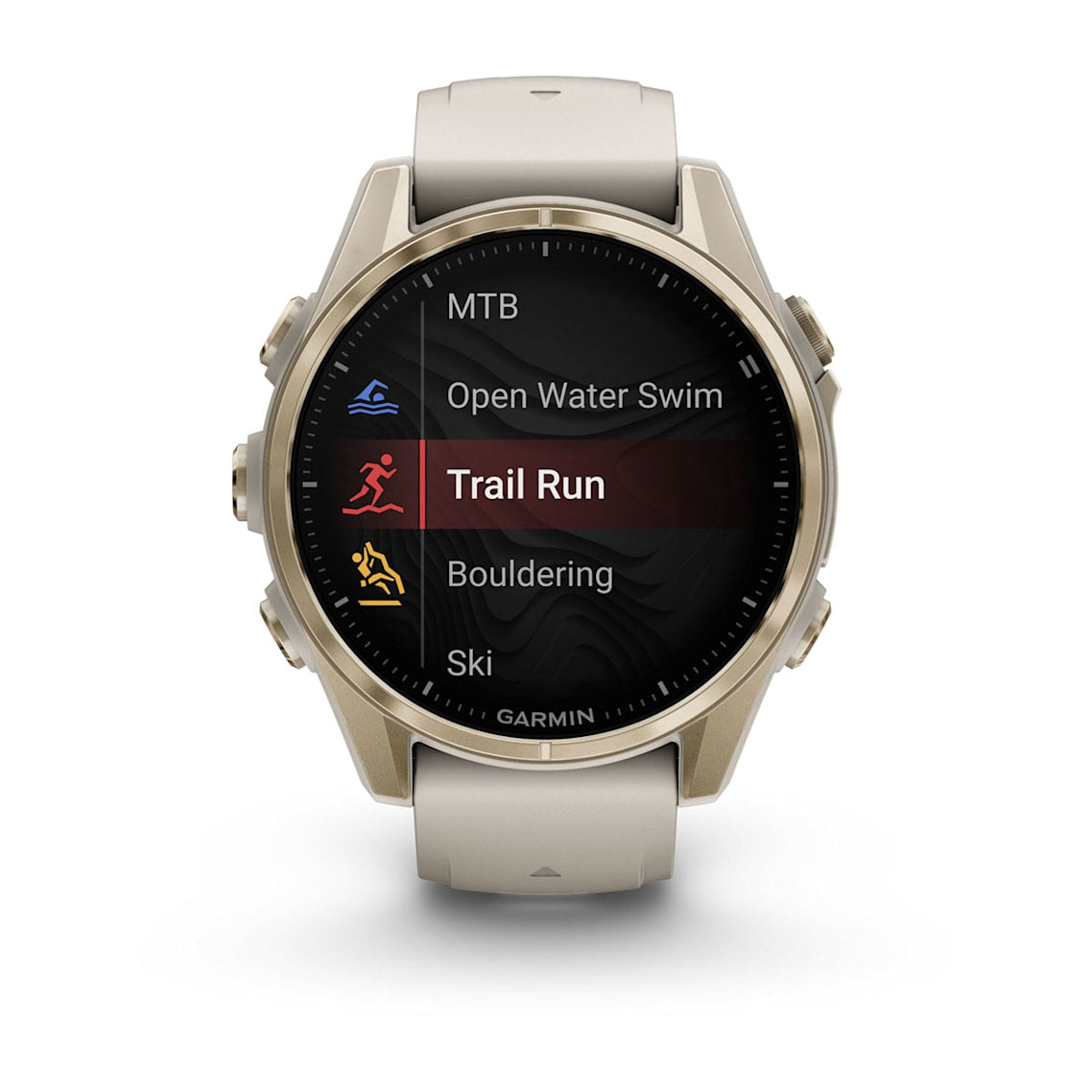 Fēnix® 8 – 43 mm AMOLED Soft Gold with Fog Gray/Dark Sandstone Band-7