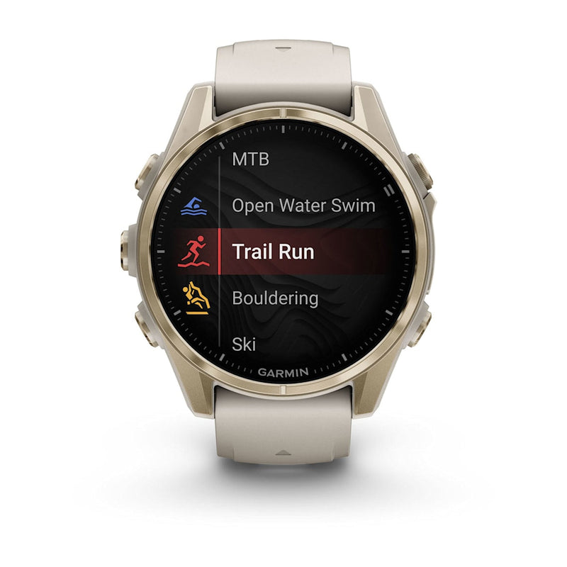 Fēnix® 8 – 43 mm AMOLED Soft Gold with Fog Gray/Dark Sandstone Band-7