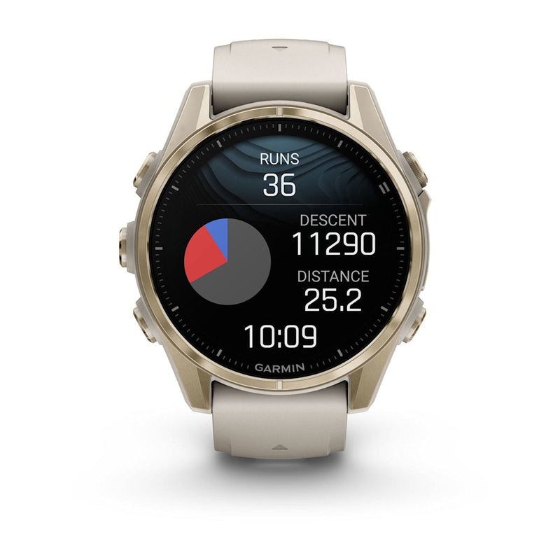 Fēnix® 8 – 43 mm AMOLED Soft Gold with Fog Gray/Dark Sandstone Band-9