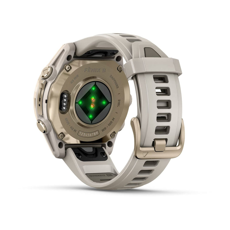 Fēnix® 8 – 43 mm AMOLED Soft Gold with Fog Gray/Dark Sandstone Band-11