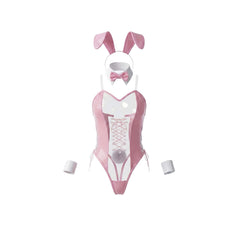 Bunny Girl PU Leather See Through Cosplay Bodysuit Costume Lingerie with Stockings-24