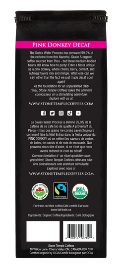 Pink Donkey Decaf - Ground, Medium Roast, Certified Organic OCIA/ Fairtrade Coffee 1lb/454g-3