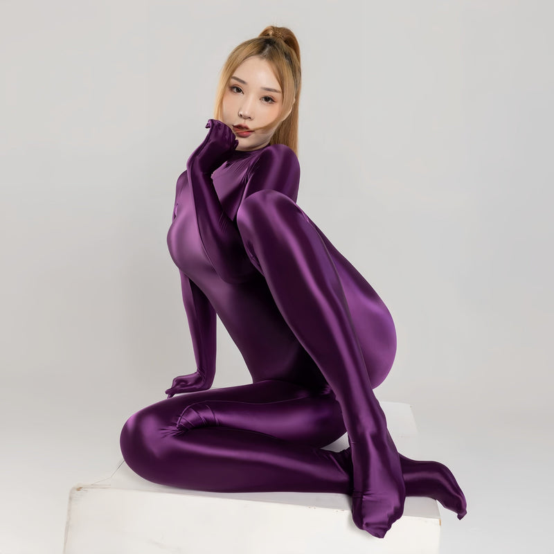 Spandex Nylon Full Bodysuit Zentai Shinny Cosplay Jumpsuit Attached Gloves-20