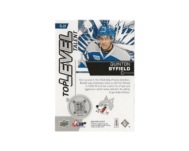 Quinton Byfield Autographed 2018-19 Upper Deck CHL Top Level Talent #TL-15 Hockey Card-2