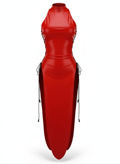 Vintage PU Leather Satin Cheongsam Lingerie Sexy Party Dress Costume-8