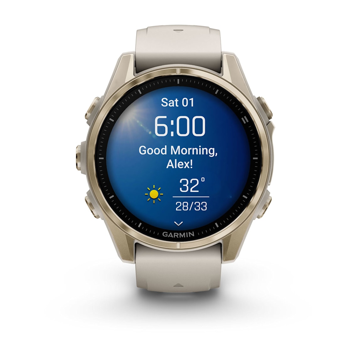Fēnix® 8 – 43 mm AMOLED Soft Gold with Fog Gray/Dark Sandstone Band-2